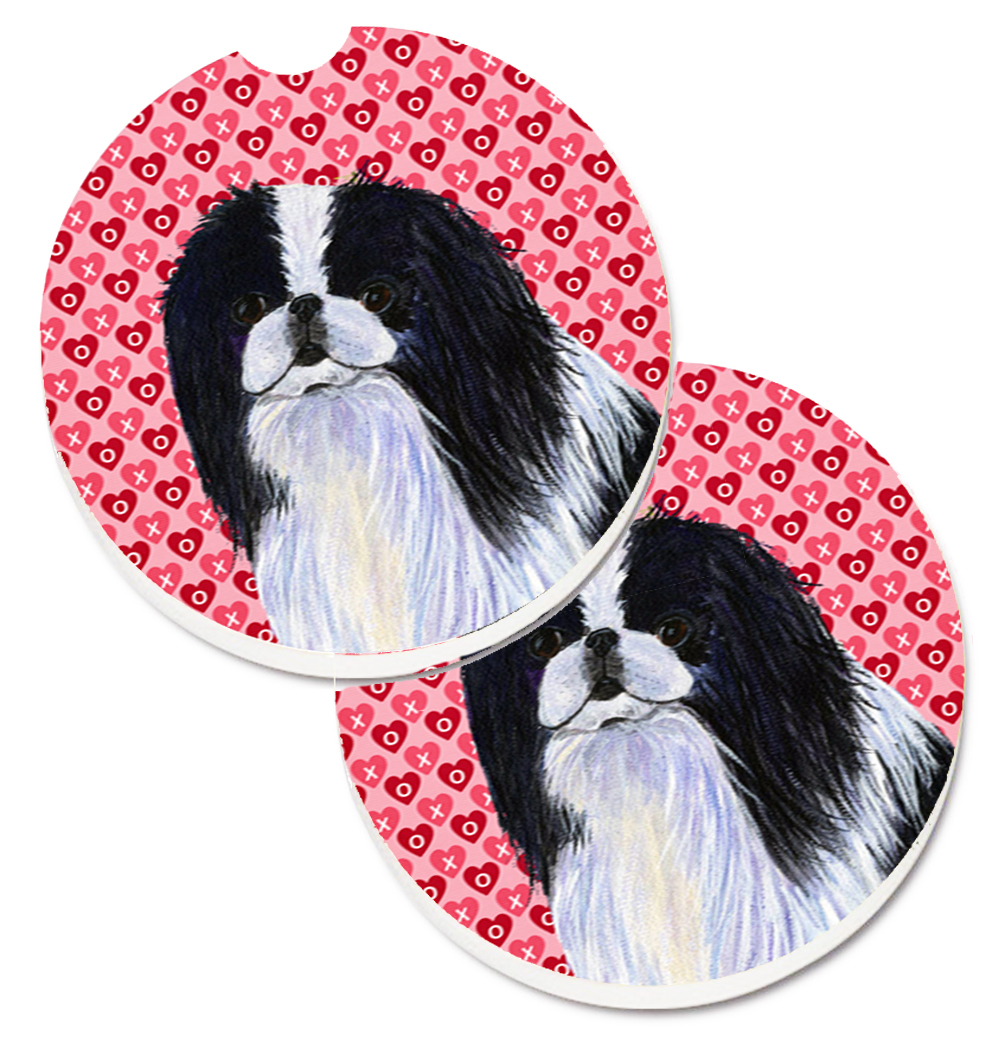 SS4467CARC Japanese Chin Hearts Love & Valentines Day Portrait Set of 2 Cup Holder Car Coaster