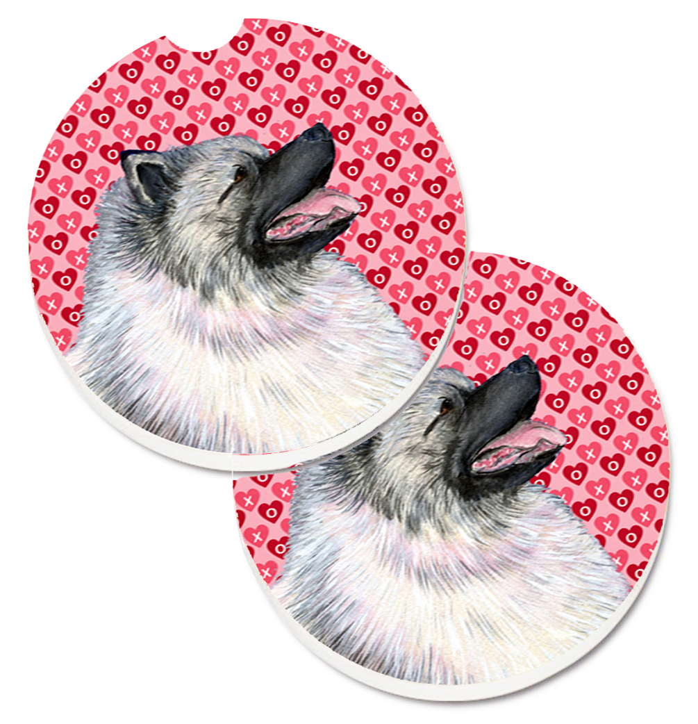 SS4488CARC Keeshond Hearts Love & Valentines Day Portrait Set of 2 Cup Holder Car Coaster