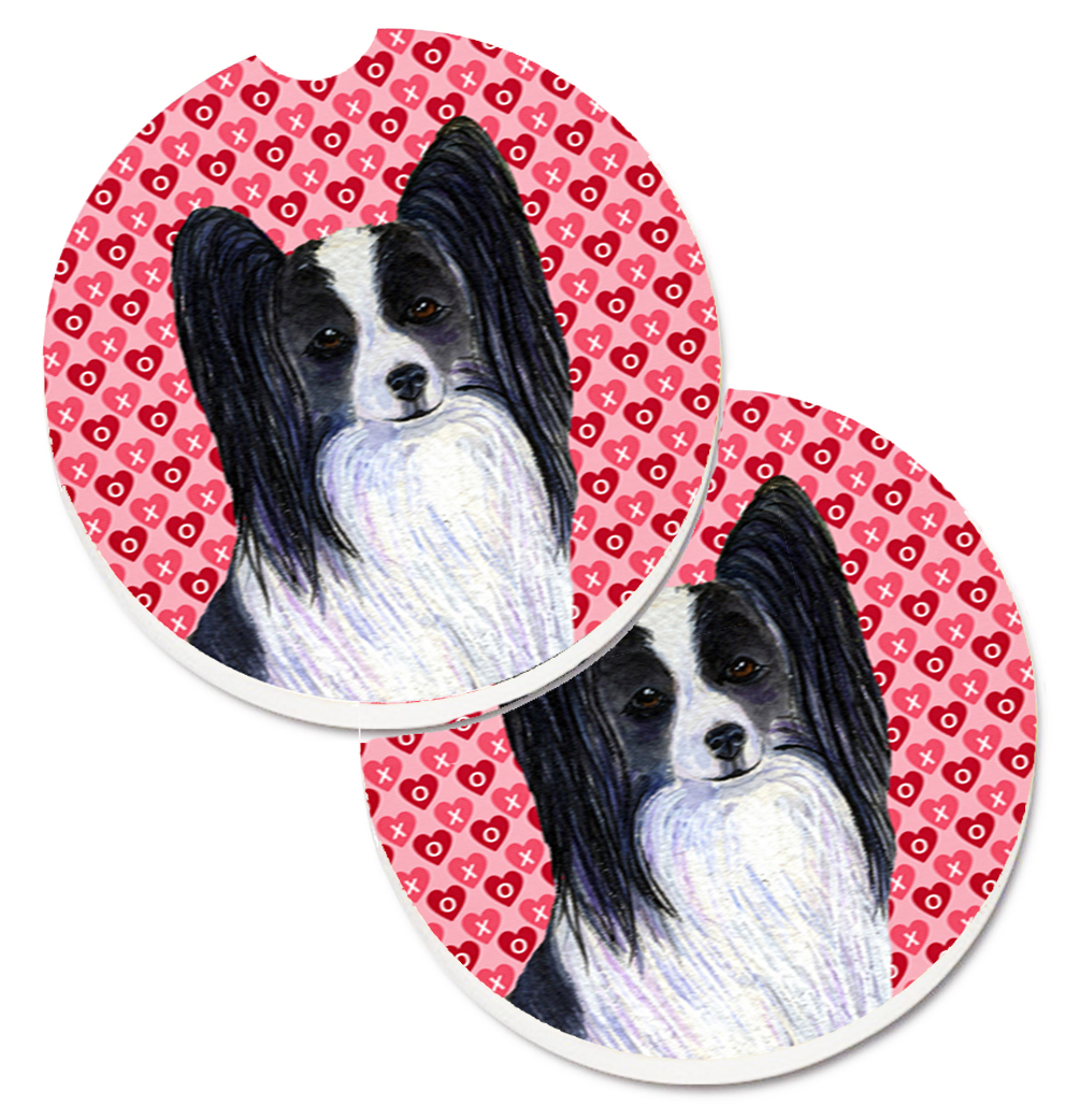 SS4505CARC Papillon Hearts Love & Valentines Day Portrait Set of 2 Cup Holder Car Coaster