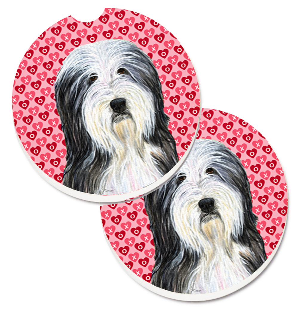 SS4497CARC Bearded Collie Hearts Love & Valentines Day Portrait Set of 2 Cup Holder Car Coaster