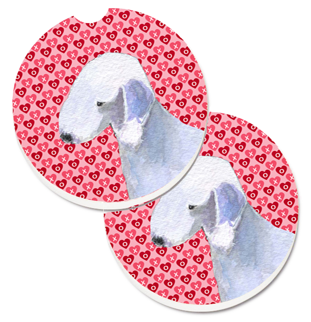 SS4483CARC Bedlington Terrier Hearts Love & Valentines Day Portrait Set of 2 Cup Holder Car Coaster