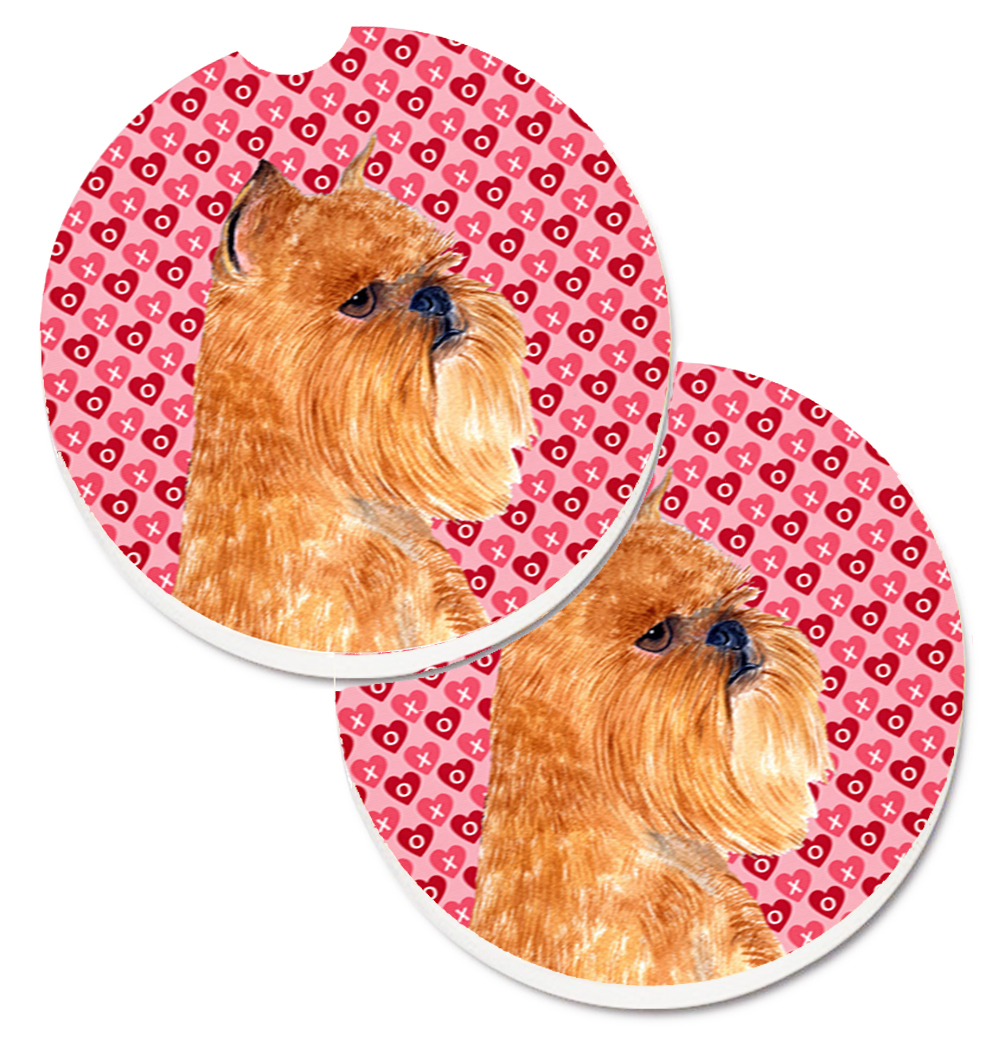 SS4494CARC Brussels Griffon Hearts Love & Valentines Day Portrait Set of 2 Cup Holder Car Coaster