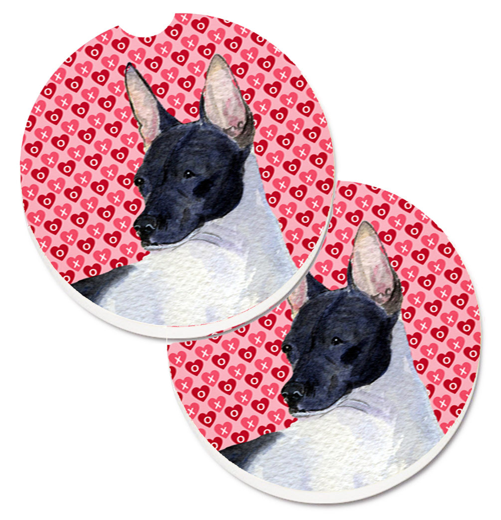SS4480CARC Rat Terrier Hearts Love & Valentines Day Portrait Set of 2 Cup Holder Car Coaster