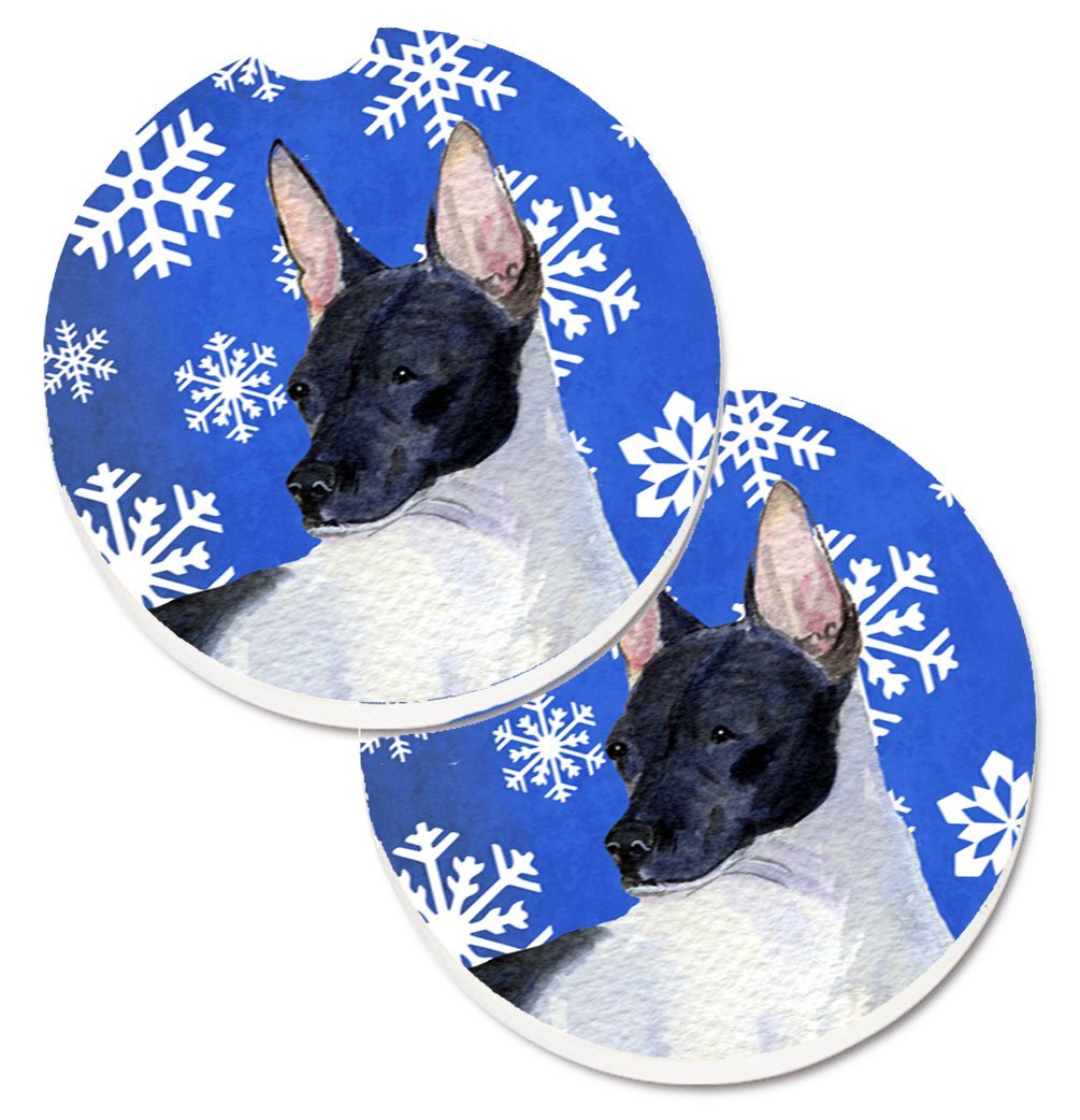 Rat Terrier Winter Snowflakes Holiday Set of 2 Cup Holder Car Coaster