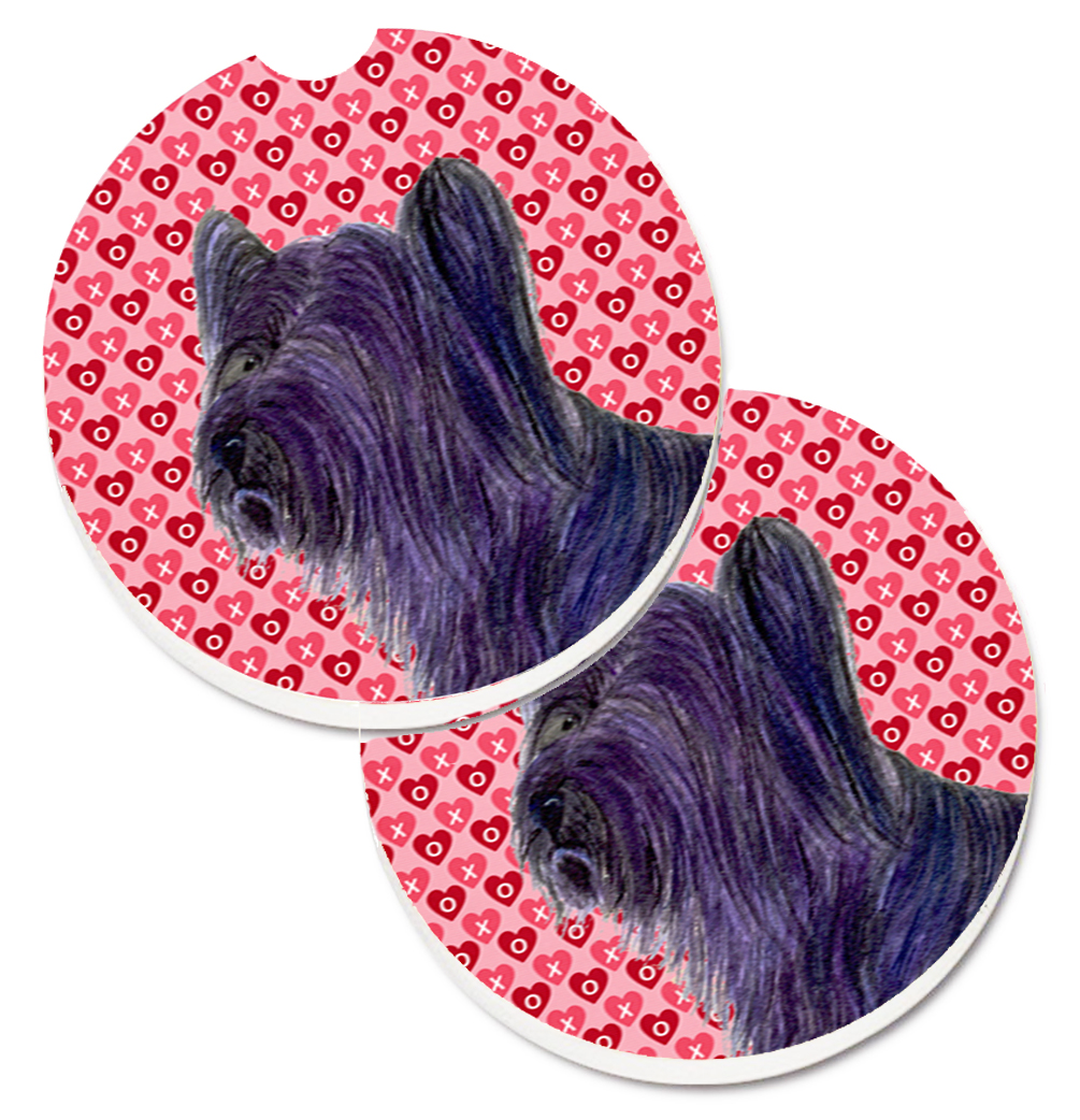 SS4463CARC Skye Terrier Hearts Love & Valentines Day Portrait Set of 2 Cup Holder Car Coaster
