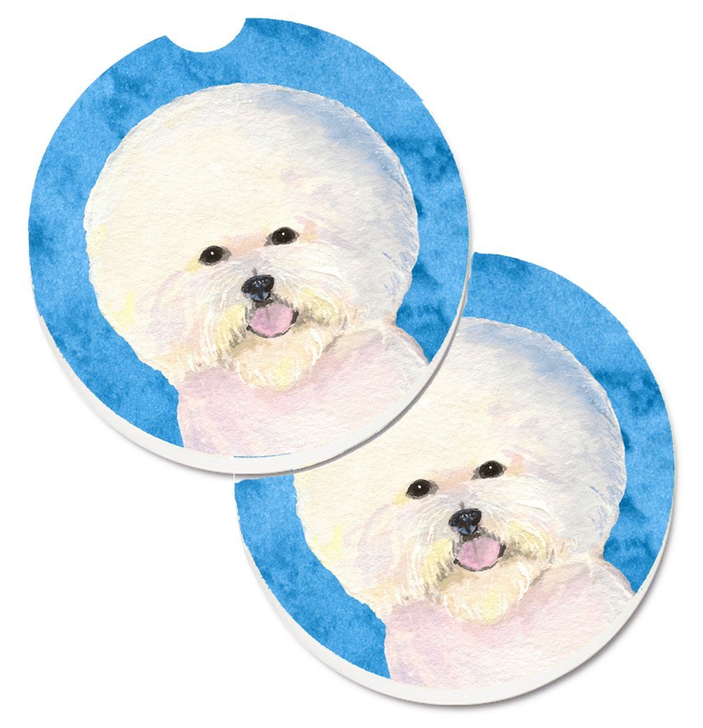 SS4802-BUCARC Blue Bichon Frise Set of 2 Cup Holder Car Coaster