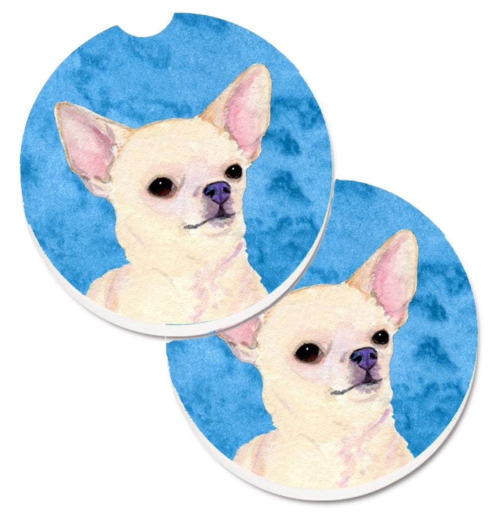 Blue Chihuahua Set of 2 Cup Holder Car Coaster