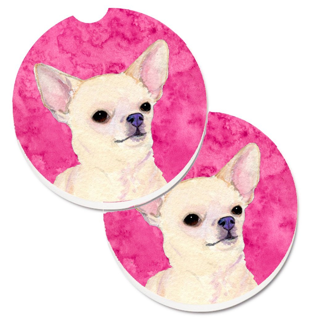Pink Chihuahua Set of 2 Cup Holder Car Coaster