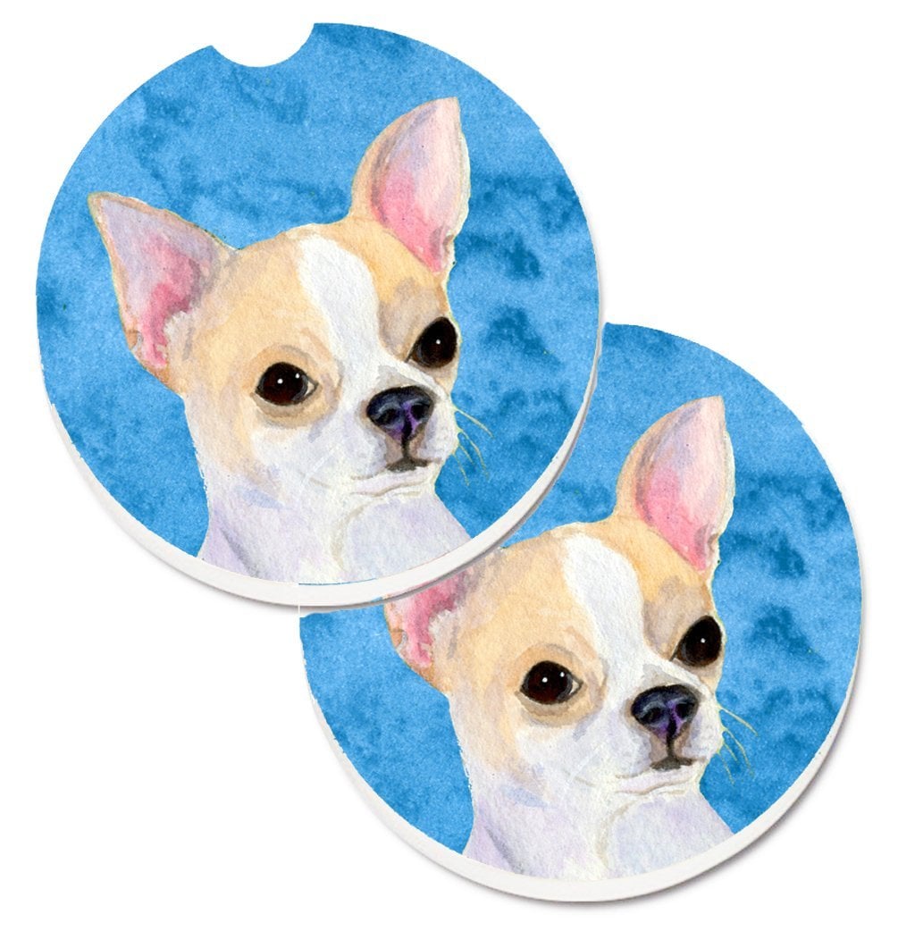 Blue Chihuahua Set of 2 Cup Holder Car Coaster - Blue
