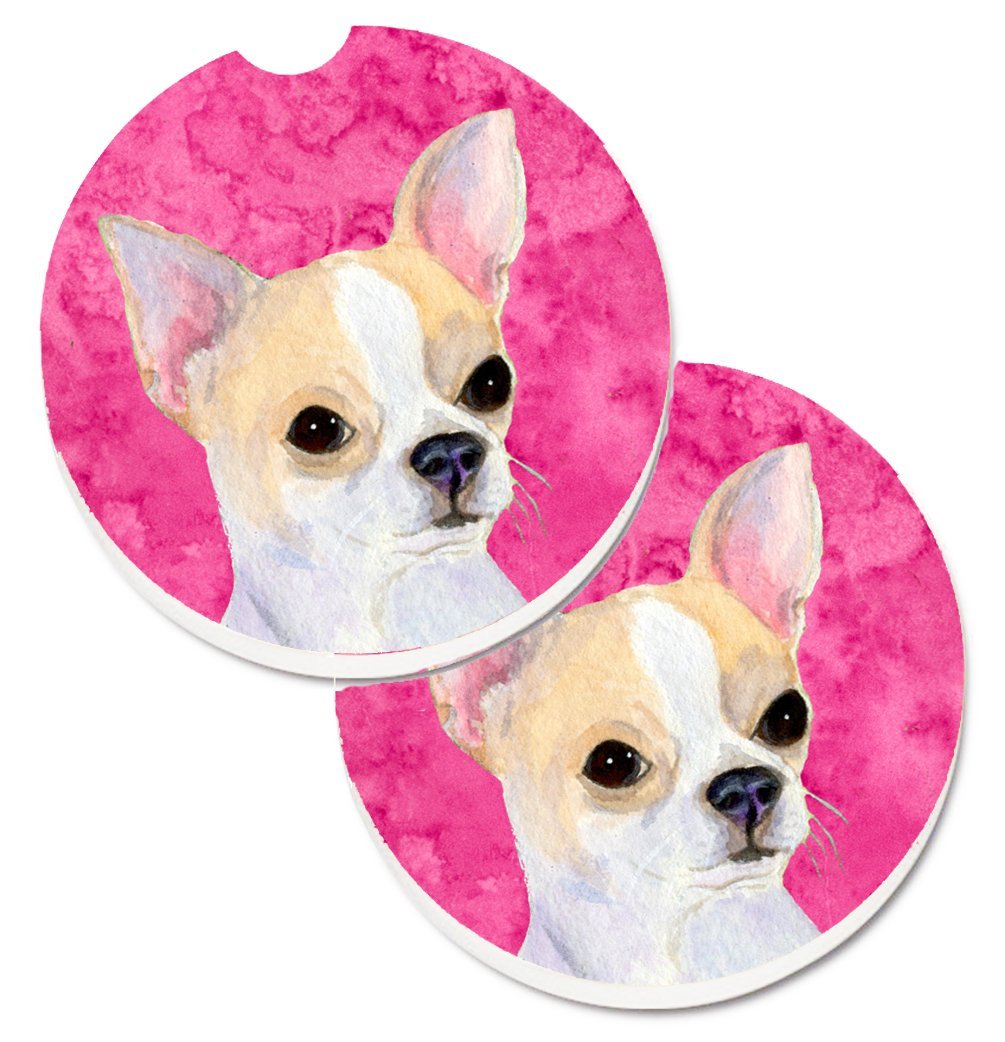 SS4749-PKCARC Pink Chihuahua Set of 2 Cup Holder Car Coaster