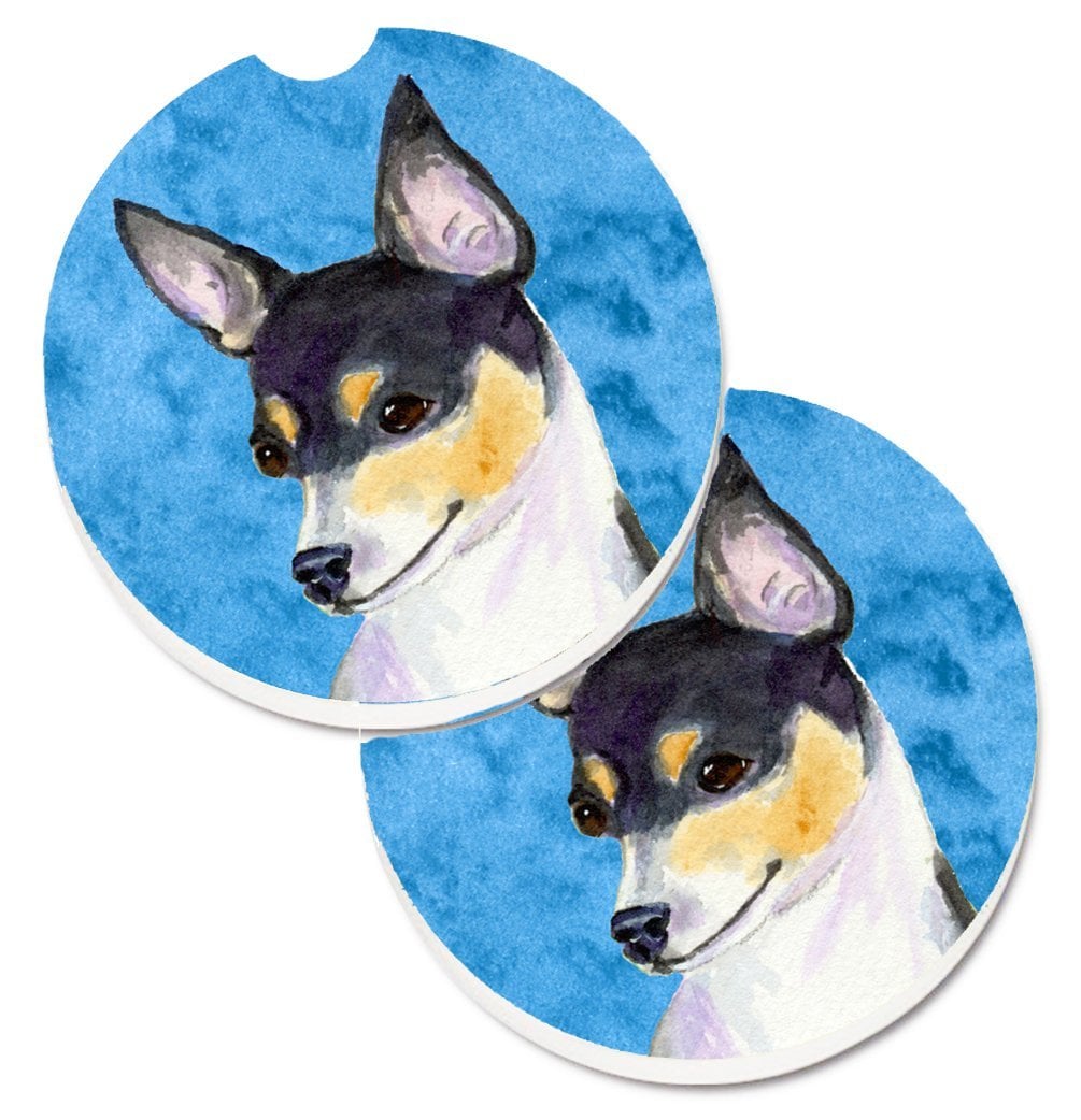 Blue Chihuahua Set of 2 Cup Holder Car Coaster