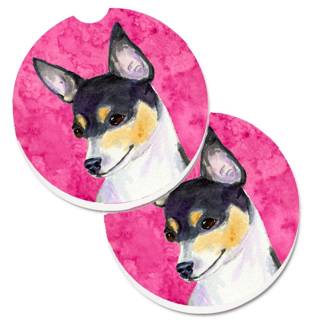 Pink Chihuahua Set of 2 Cup Holder Car Coaster