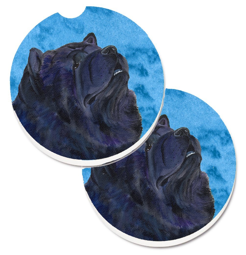 SS4777-BUCARC Blue Chow Chow Set of 2 Cup Holder Car Coaster