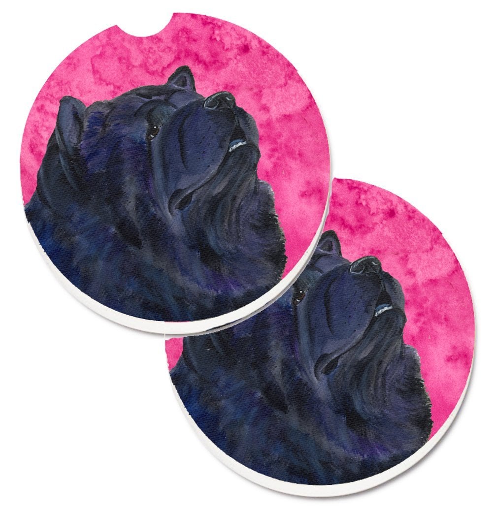 Pink Chow Chow Set of 2 Cup Holder Car Coaster