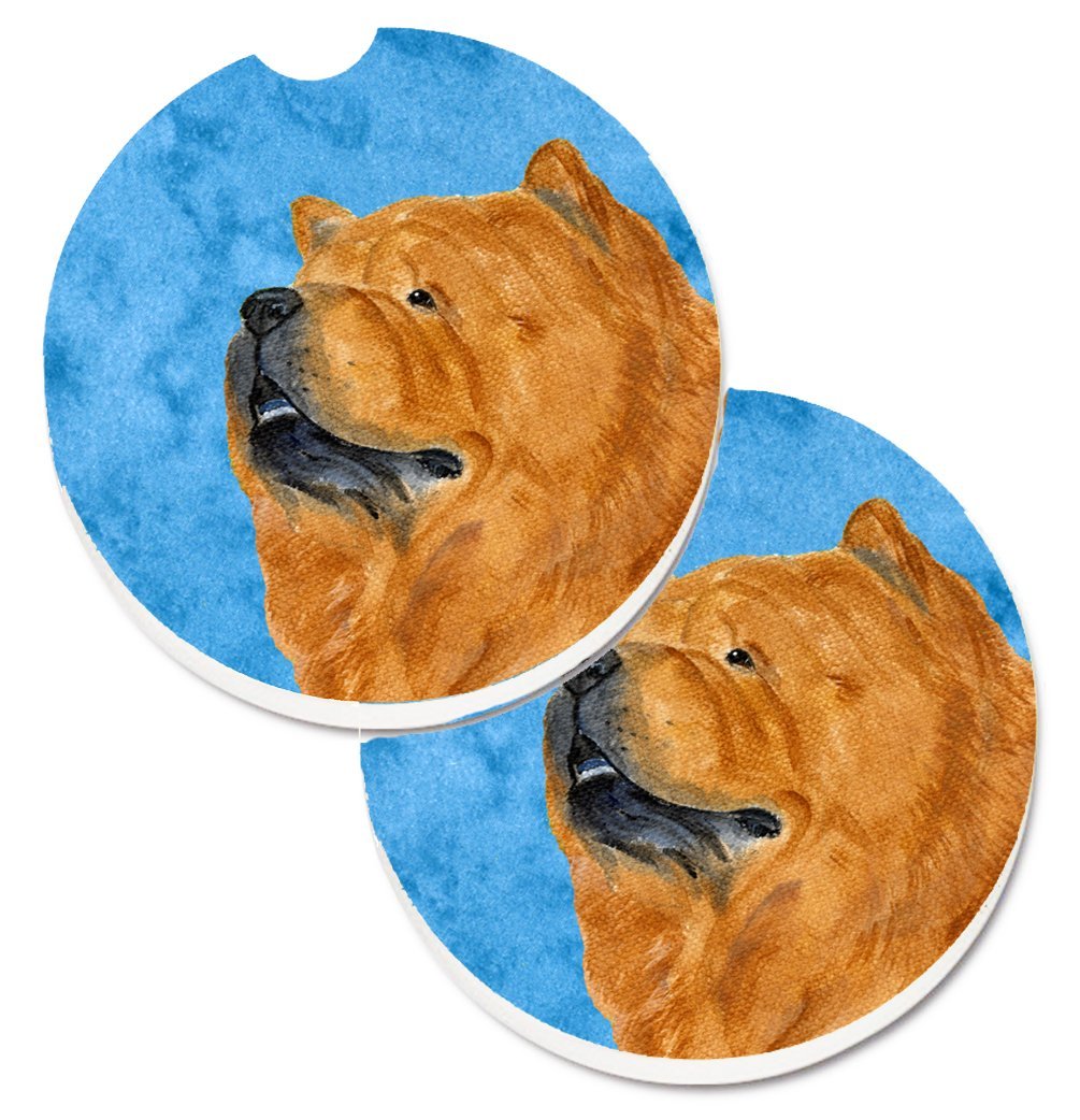 Blue Chow Chow Set of 2 Cup Holder Car Coaster