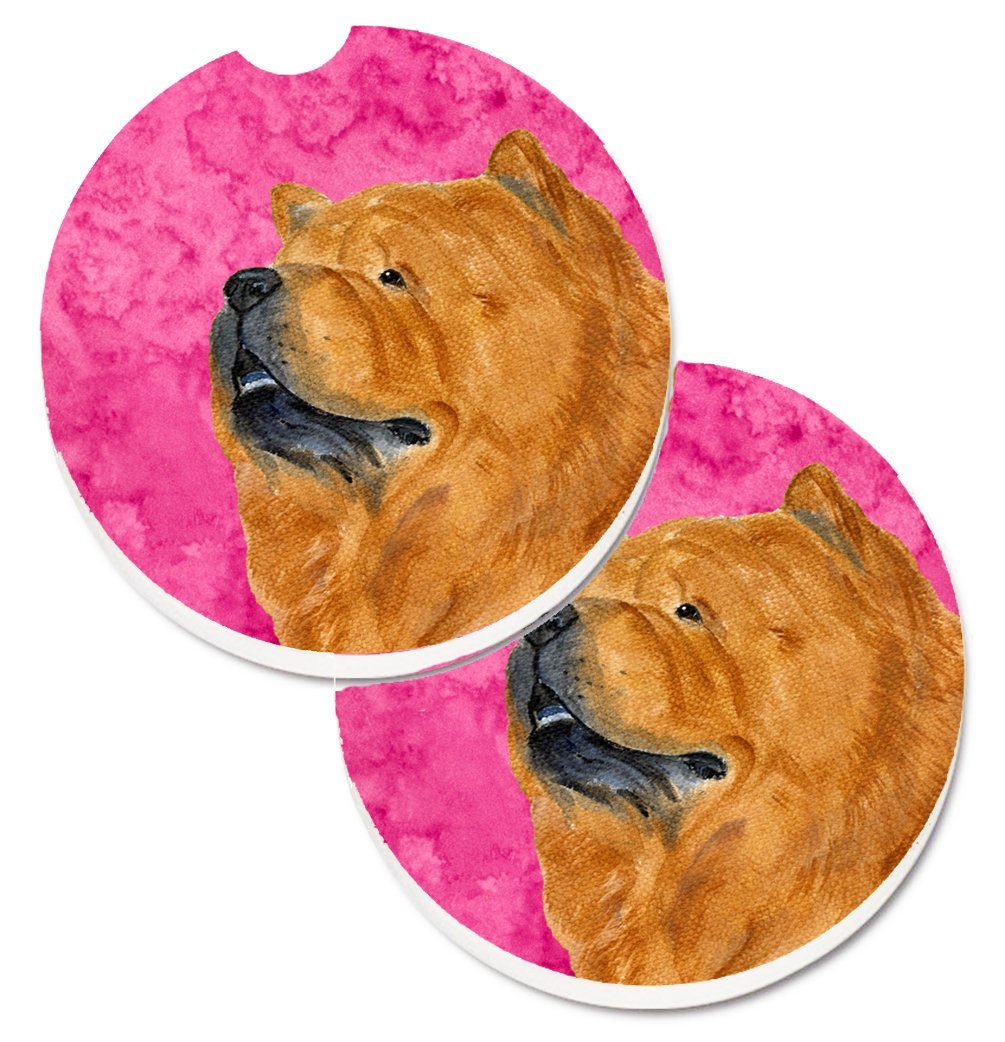 Pink Chow Chow Set of 2 Cup Holder Car Coaster