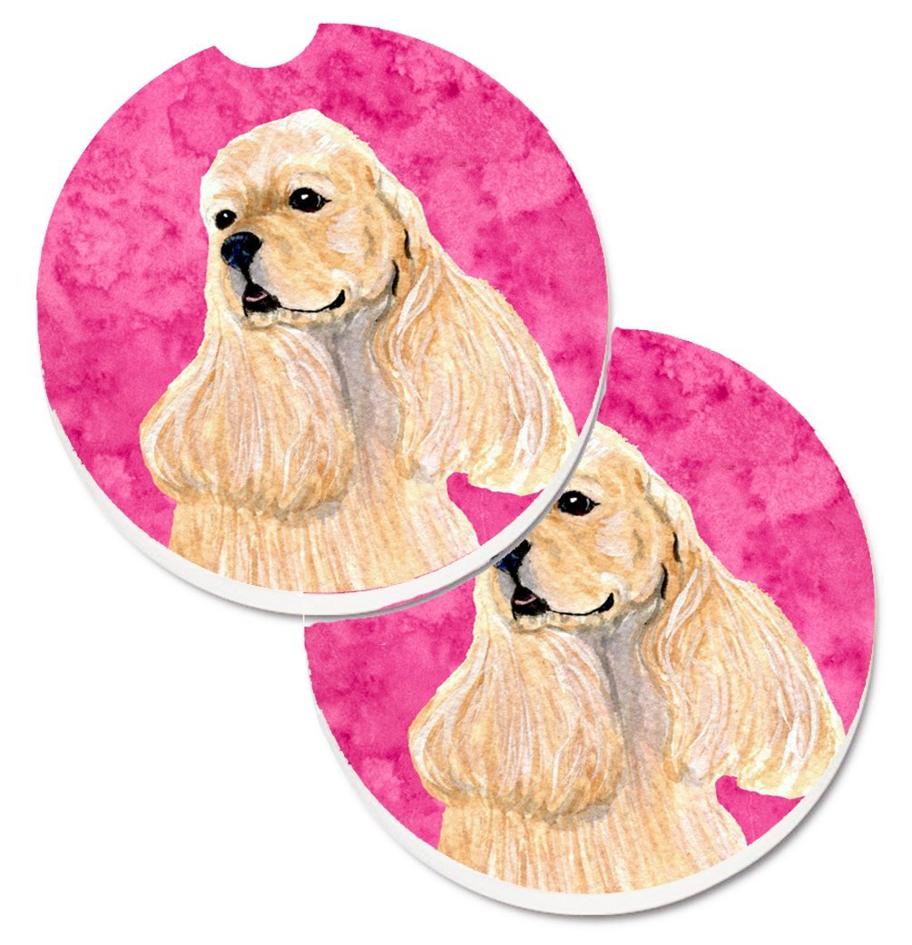 Pink Buff Cocker Spaniel Set of 2 Cup Holder Car Coaster