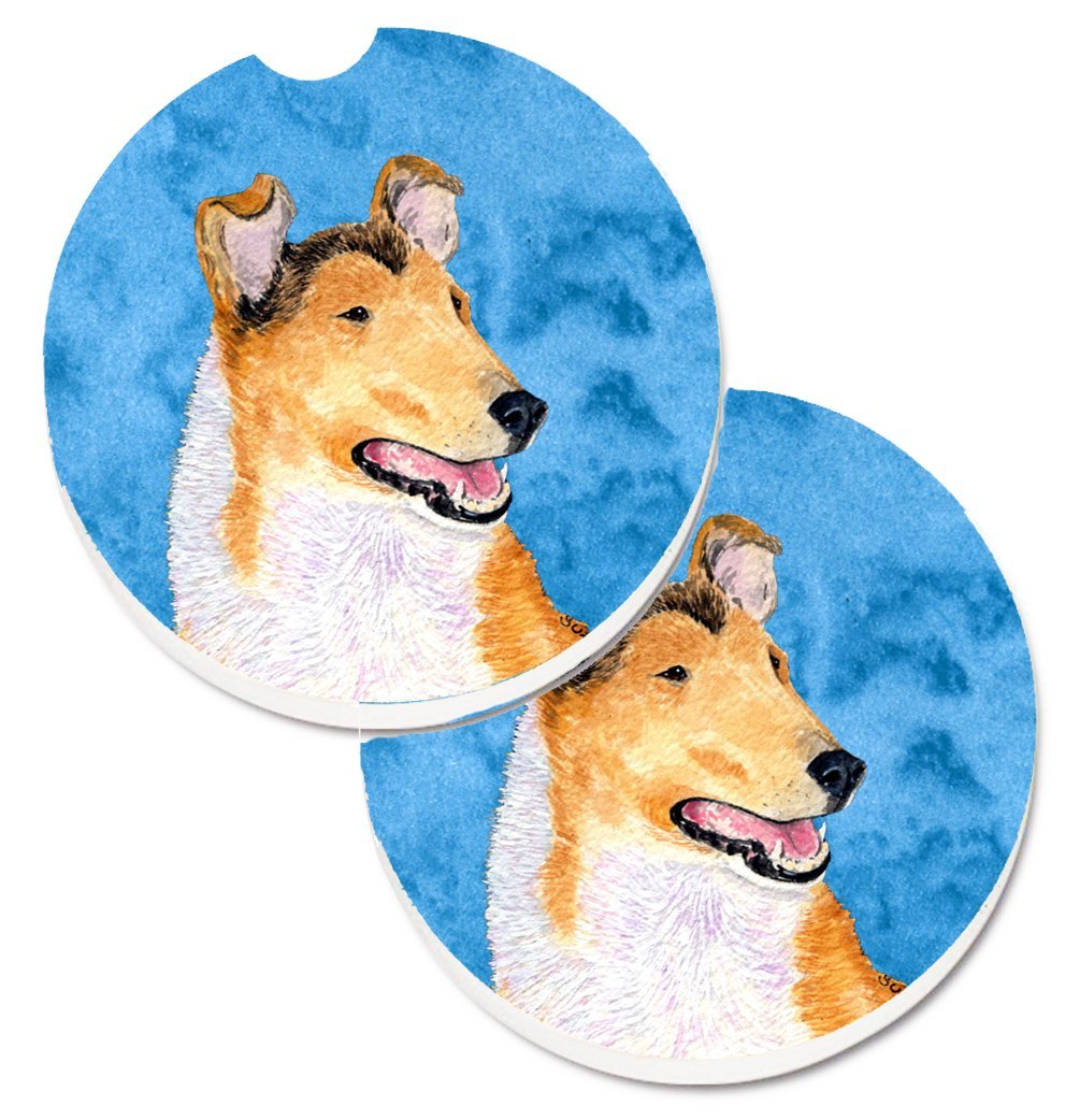 Blue Smooth Collie Set of 2 Cup Holder Car Coaster