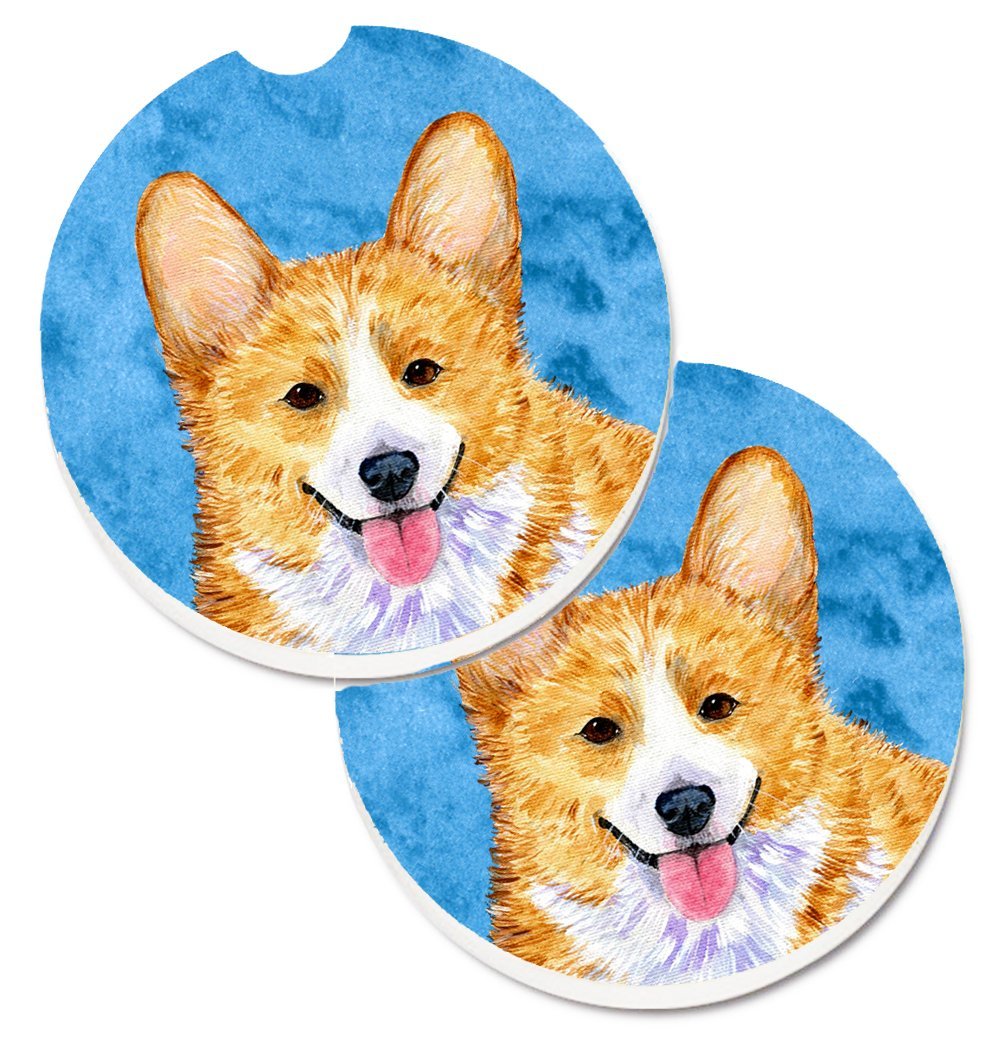 SS4762-BUCARC Blue Corgi Set of 2 Cup Holder Car Coaster