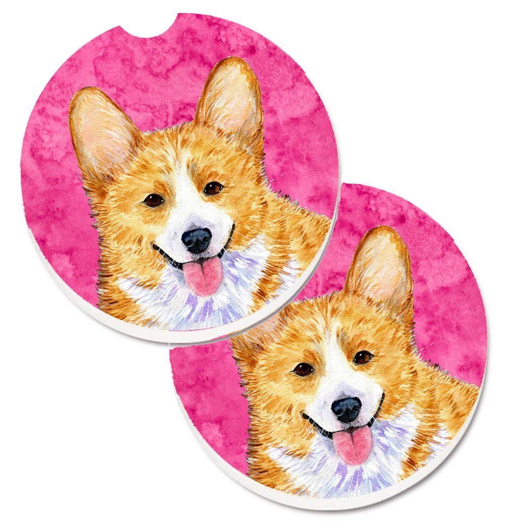 Pink Corgi Set of 2 Cup Holder Car Coaster