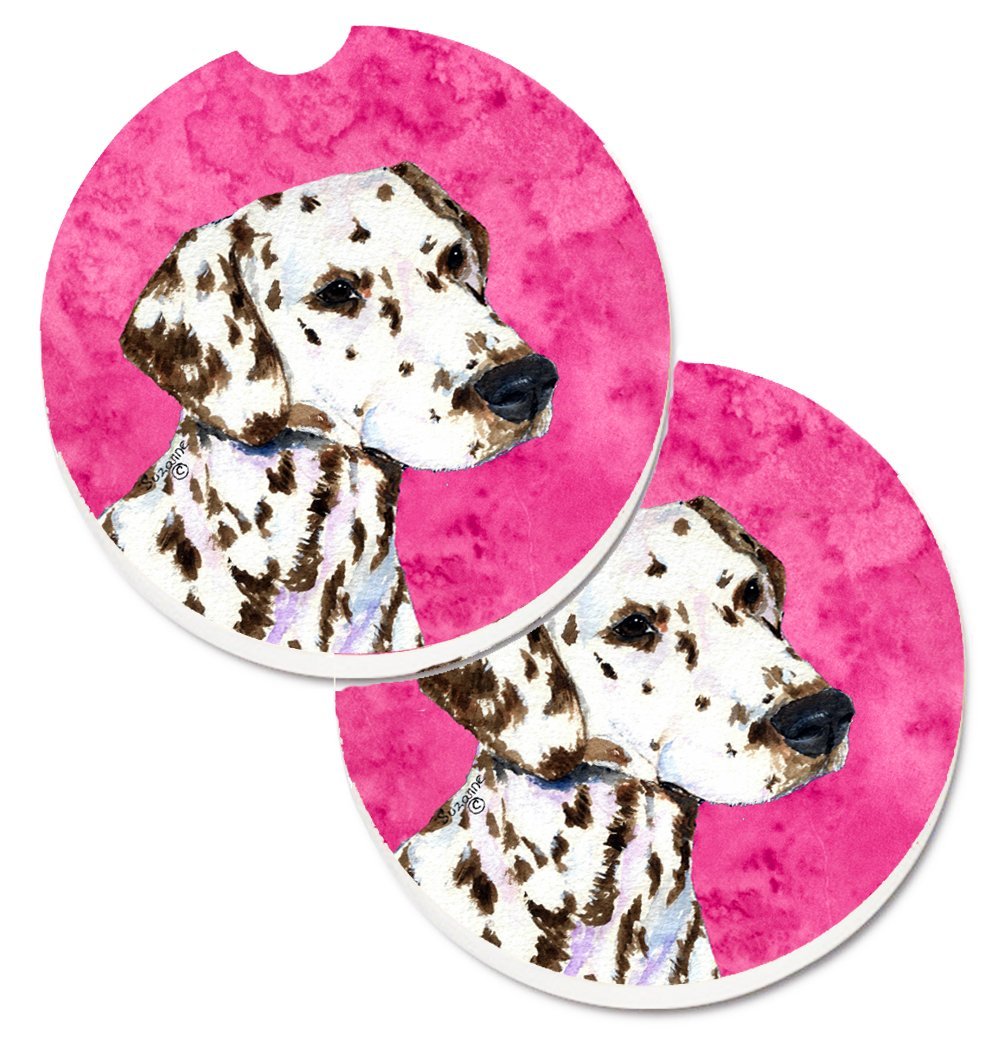 Pink Dalmatian Set of 2 Cup Holder Car Coaster