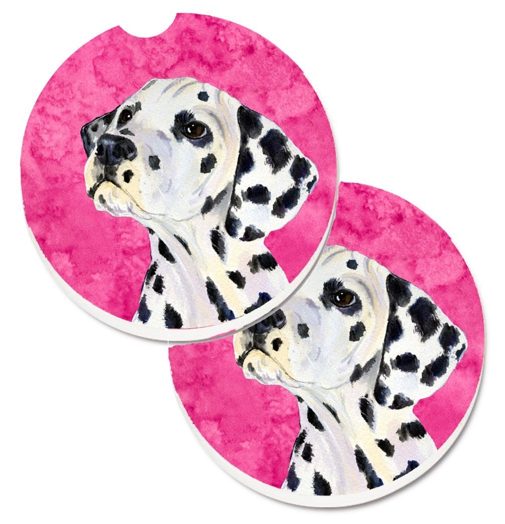 Pink Dalmatian Set of 2 Cup Holder Car Coaster