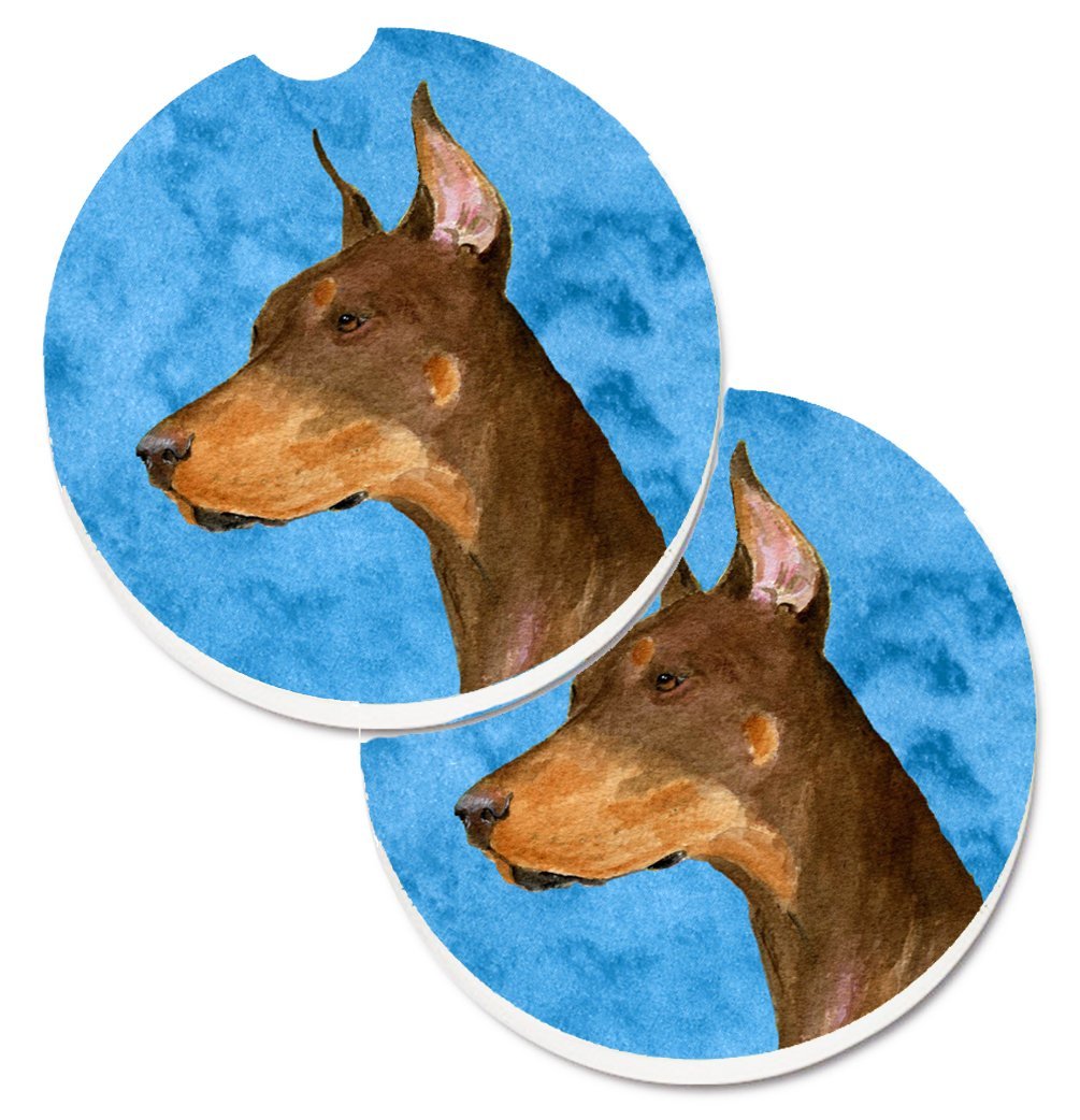 Blue Doberman Set of 2 Cup Holder Car Coaster