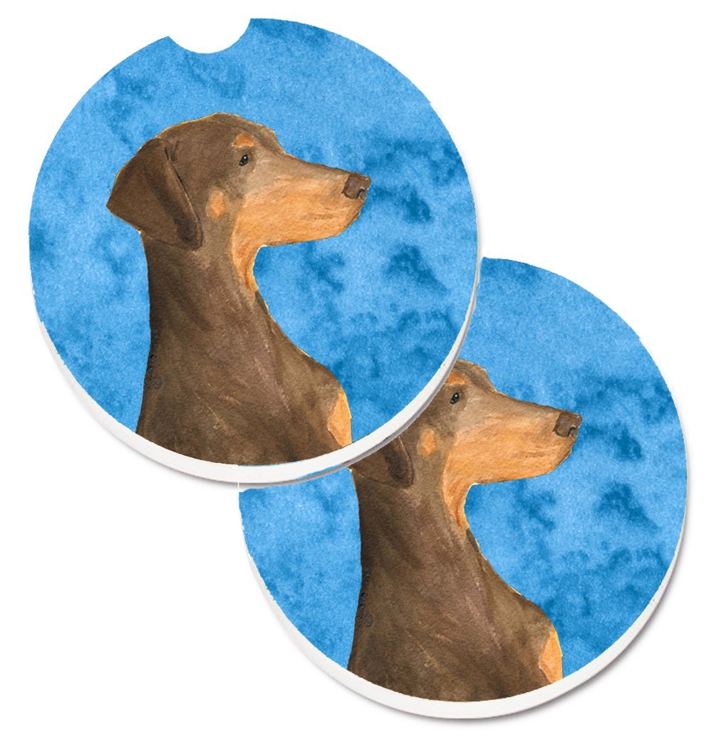Blue Doberman Set of 2 Cup Holder Car Coaster