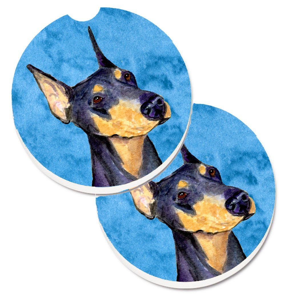 Blue Doberman Set of 2 Cup Holder Car Coaster