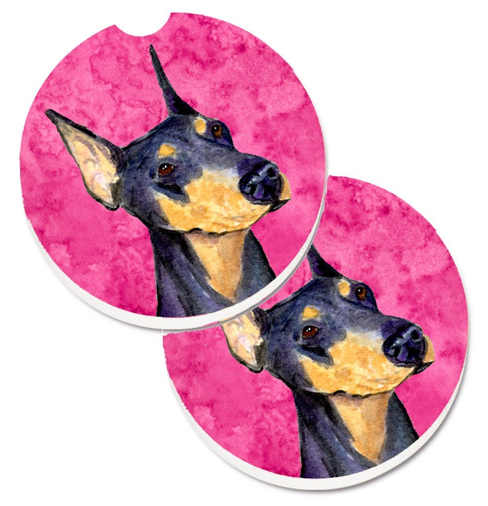 Pink Doberman Set of 2 Cup Holder Car Coaster