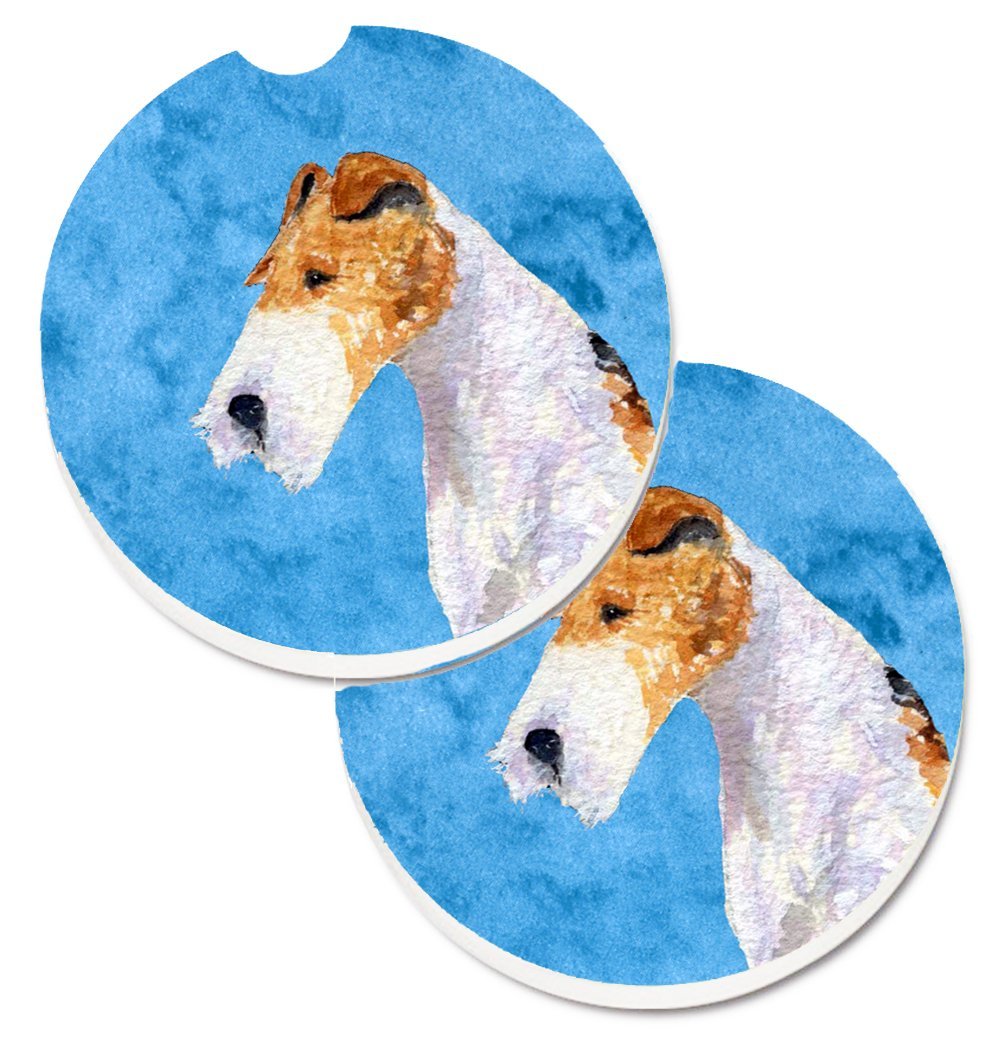 Blue Wire Fox Terrier Set of 2 Cup Holder Car Coaster