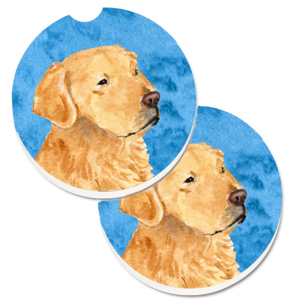 SS4752-BUCARC Blue Golden Retriever Set of 2 Cup Holder Car Coaster