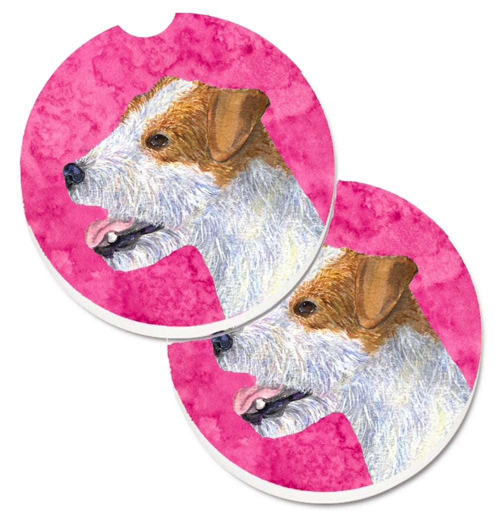 Pink Jack Russell Terrier Set of 2 Cup Holder Car Coaster