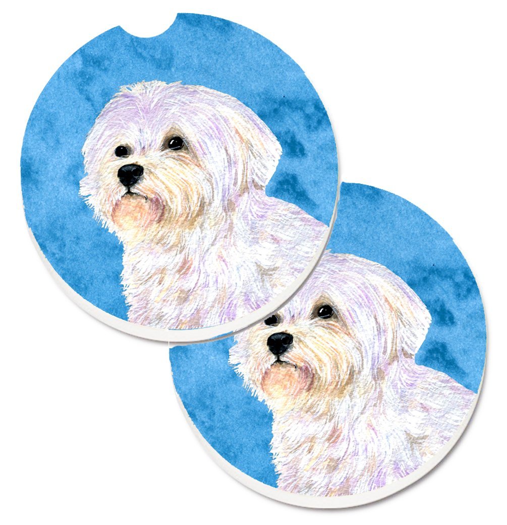 Blue Maltese Set of 2 Cup Holder Car Coaster