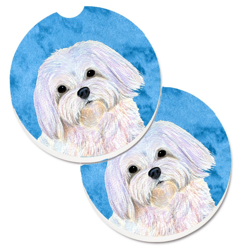 Blue Maltese Set of 2 Cup Holder Car Coaster