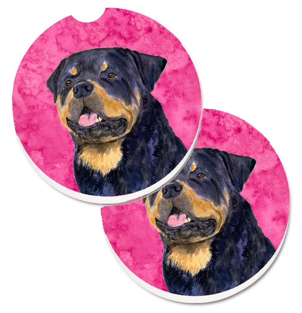Pink Rottweiler Set of 2 Cup Holder Car Coaster