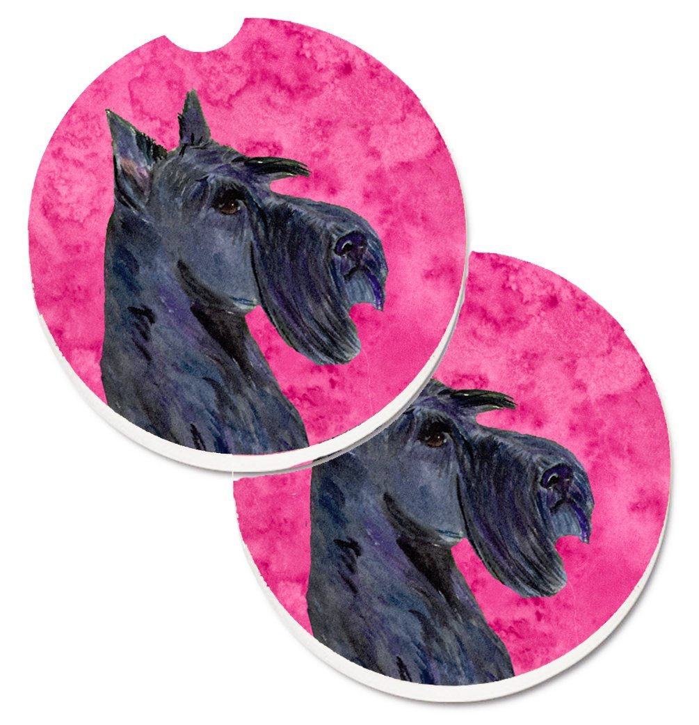 Pink Scottish Terrier Set of 2 Cup Holder Car Coaster