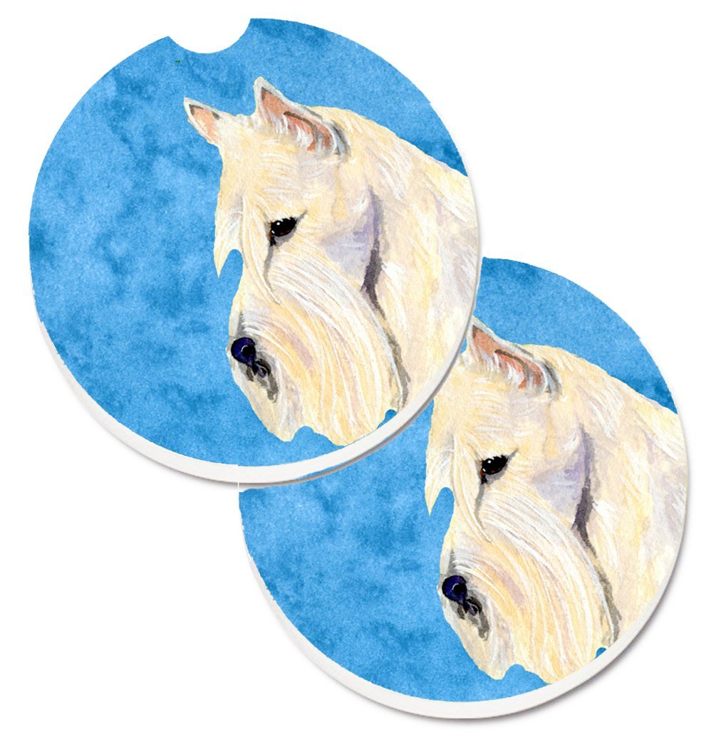 SS4806-BUCARC Blue Wheaten Scottish Terrier Set of 2 Cup Holder Car Coaster