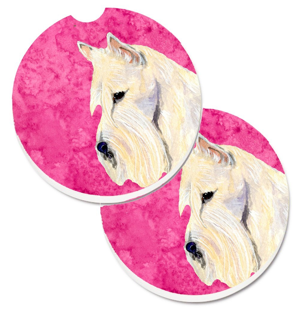 Pink Wheaten Scottish Terrier Set of 2 Cup Holder Car Coaster