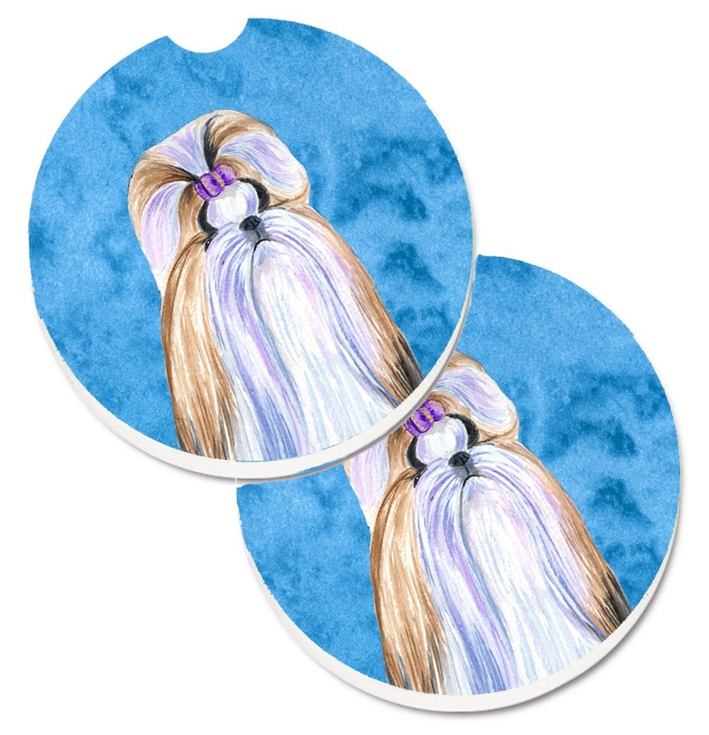 Blue Shih Tzu Set of 2 Cup Holder Car Coaster