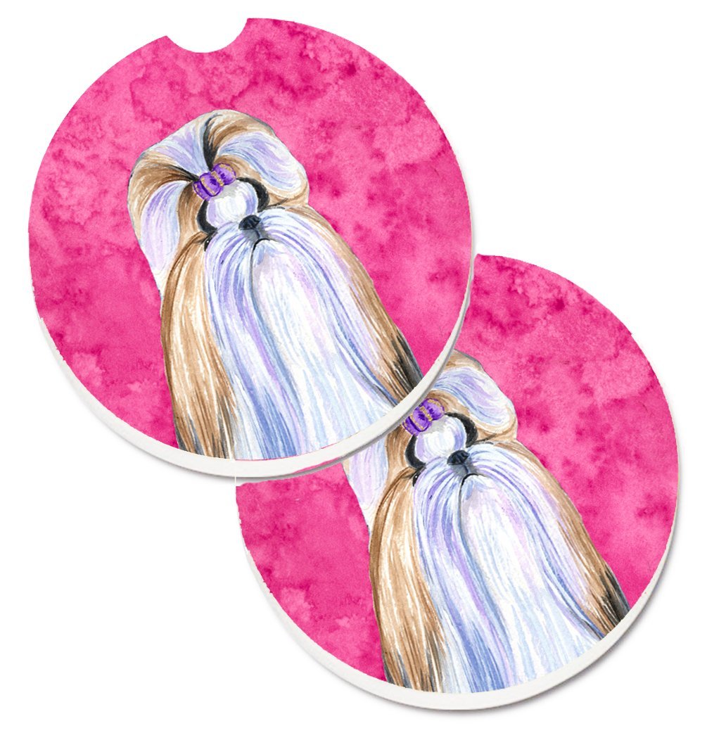 Pink Shih Tzu Set of 2 Cup Holder Car Coaster