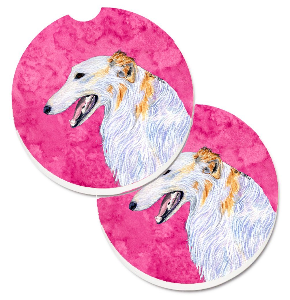 Pink Borzoi Set of 2 Cup Holder Car Coaster