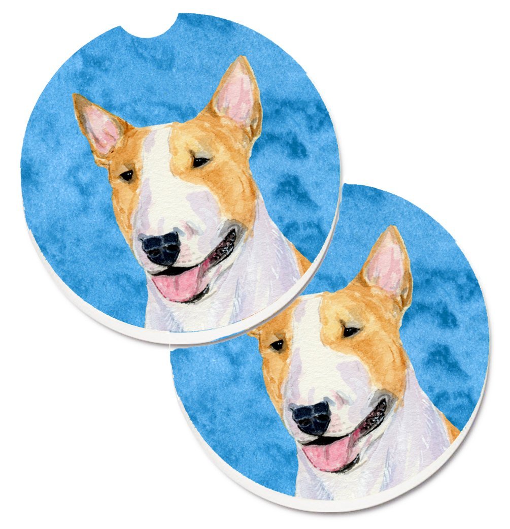 Blue Bull Terrier Set of 2 Cup Holder Car Coaster