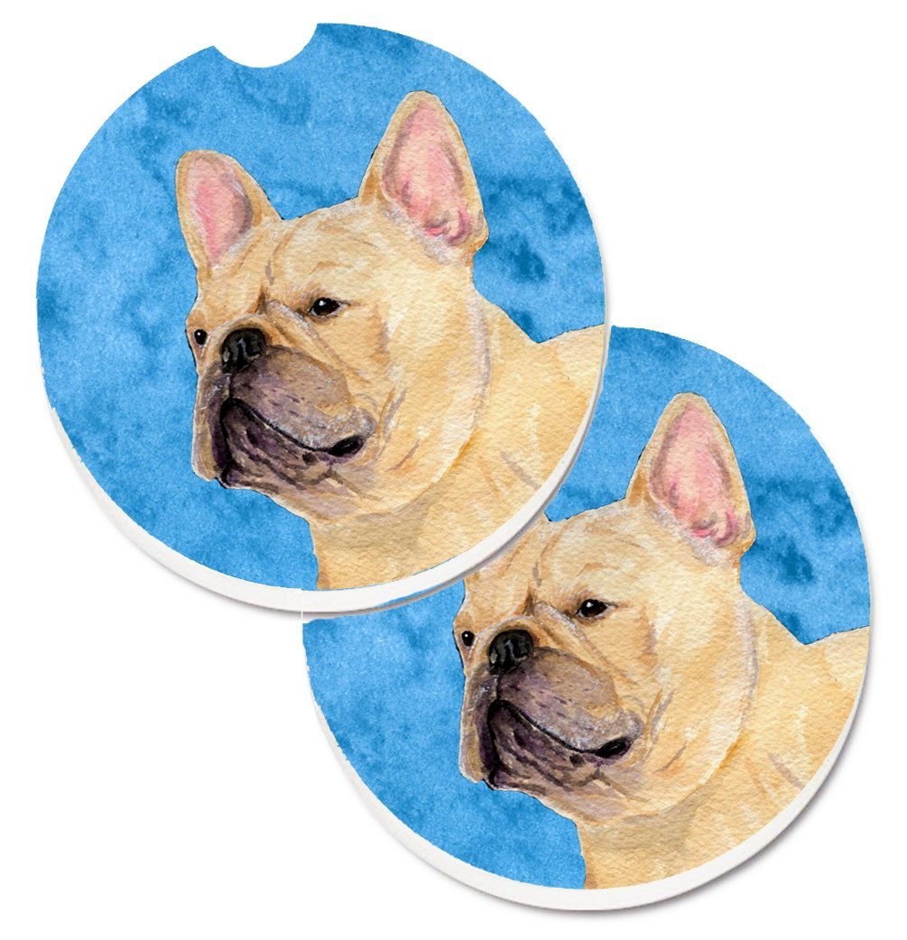 SS4761-BUCARC Blue French Bulldog Set of 2 Cup Holder Car Coaster
