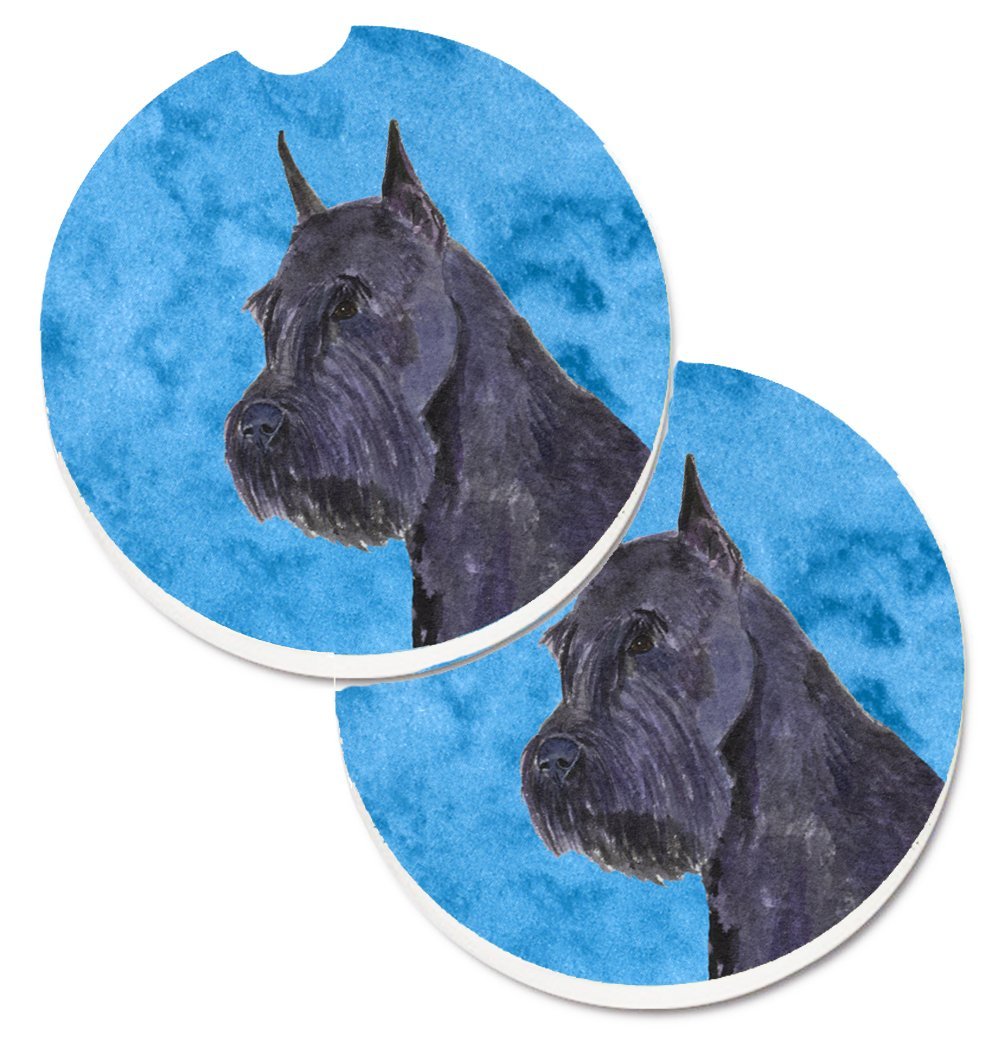 Blue Schnauzer Set of 2 Cup Holder Car Coaster