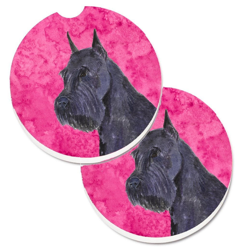 Pink Schnauzer Set of 2 Cup Holder Car Coaster
