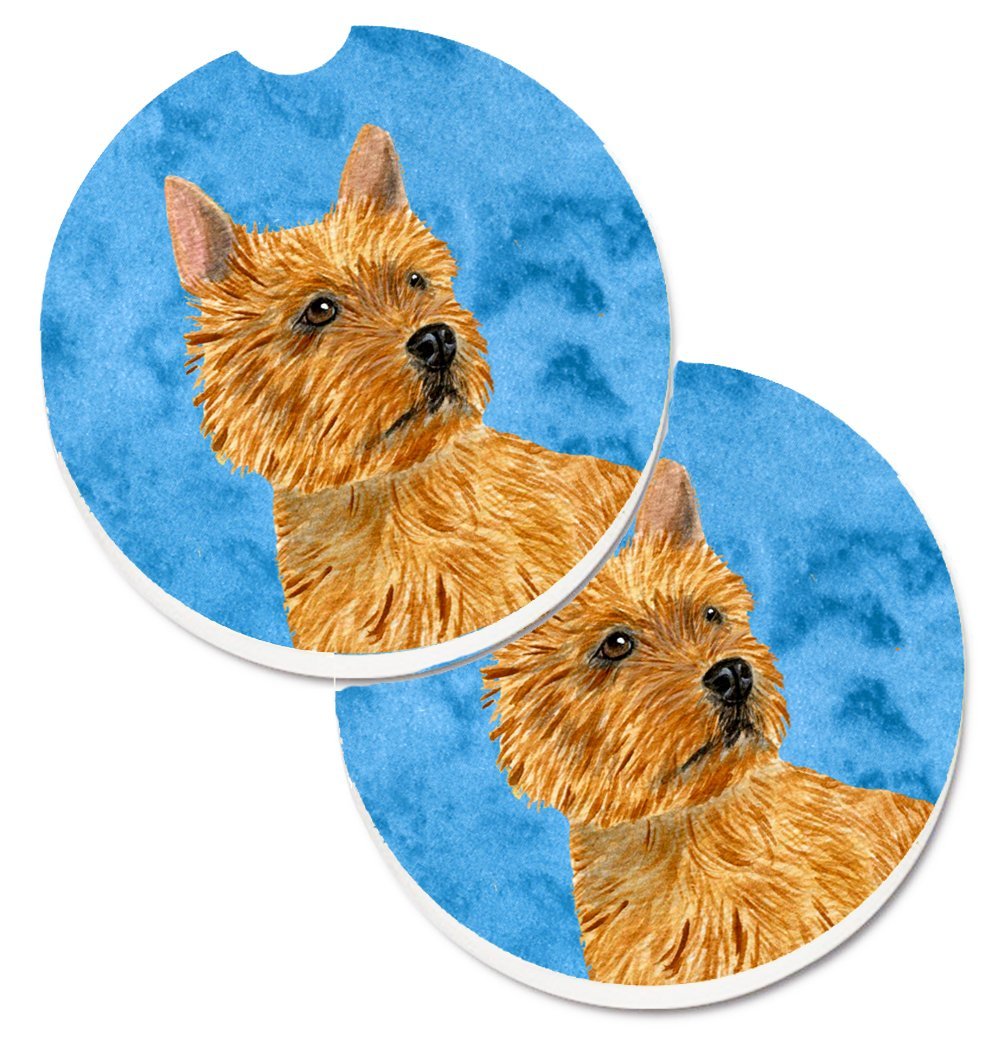 Blue Norwich Terrier Set of 2 Cup Holder Car Coaster