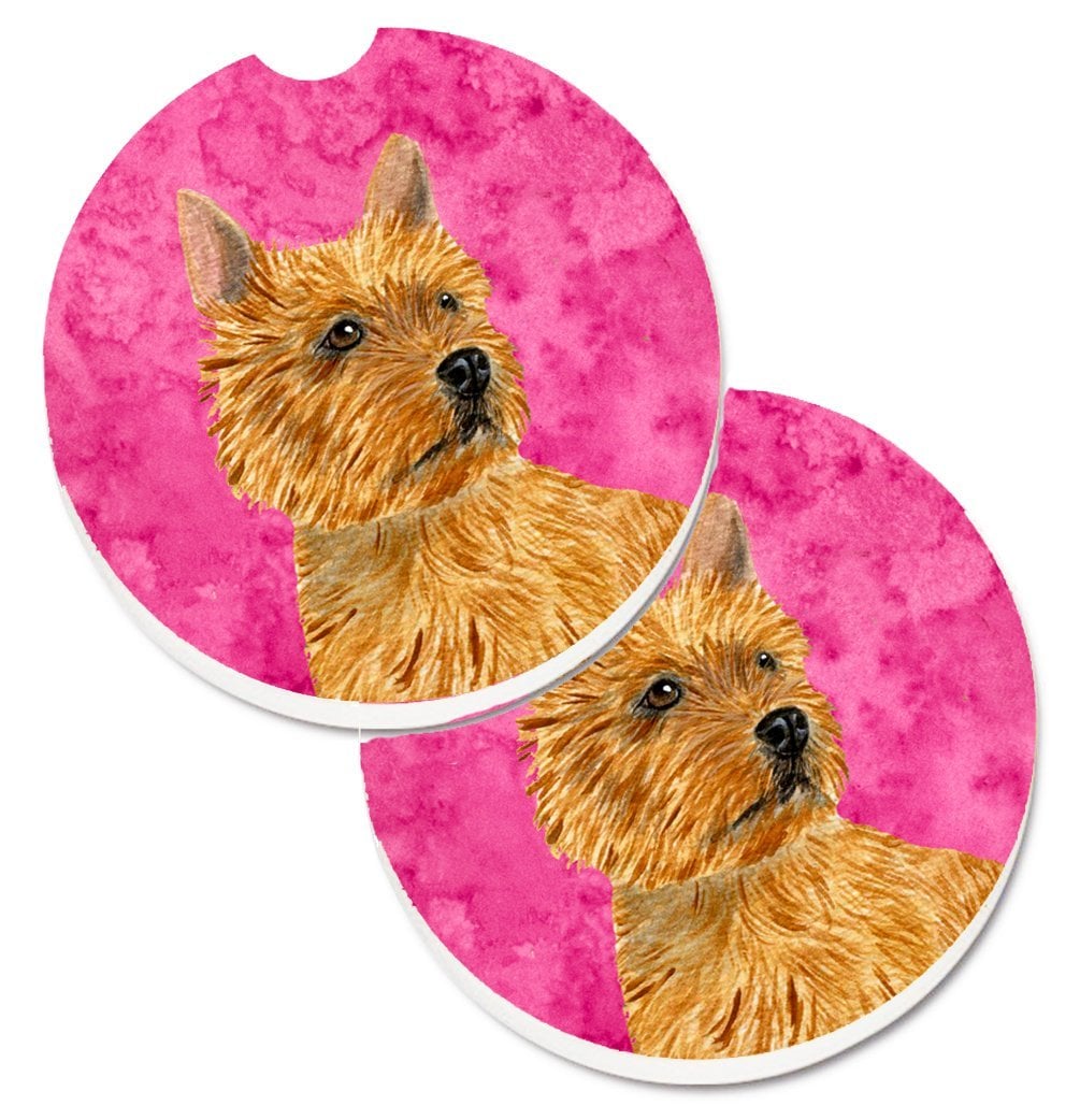 Pink Norwich Terrier Set of 2 Cup Holder Car Coaster