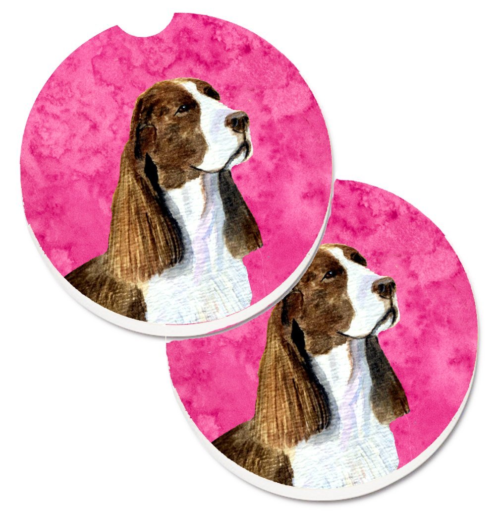 Pink Springer Spaniel Set of 2 Cup Holder Car Coaster