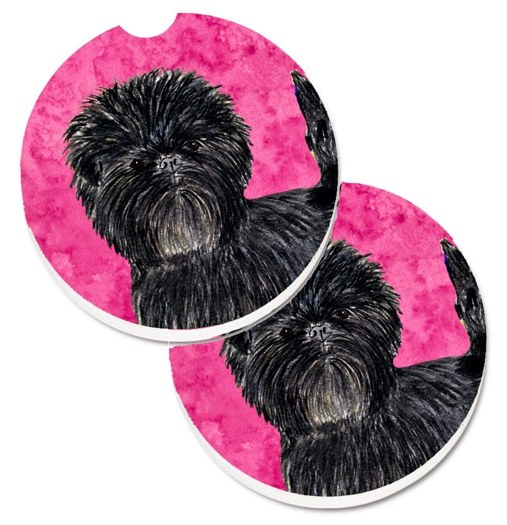 Pink Affenpinscher Set of 2 Cup Holder Car Coaster